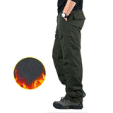 Men's Cargo Pants Thick Fleece Multi Pockets Military Tactical Pants Cotton Men Outwear Straight Casual Trousers for Winter PA23