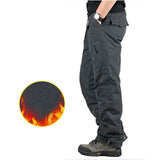 Men's Cargo Pants Thick Fleece Multi Pockets Military Tactical Pants Cotton Men Outwear Straight Casual Trousers for Winter PA23