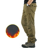 Men's Cargo Pants Thick Fleece Multi Pockets Military Tactical Pants Cotton Men Outwear Straight Casual Trousers for Winter PA23