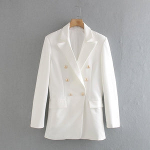 XNWMNZ Za Women 2020 white blazer for women blazer double breasted jackets ladies formal suit jackets back vent hem