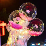 LED Balloon Luminous Balloon Rose Bouquet Transparent Bobo Ball Rose Birthday Valentines Day Gifts Party Wedding Decor Balloons